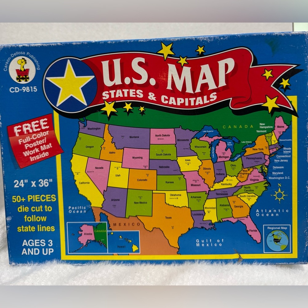 Pre-Loved Carson Dellosa U.S. Map States & Capitals Educational Puzzle